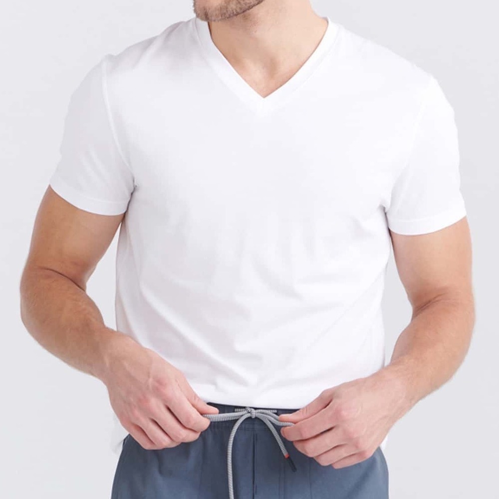 SAXX‎ Mens White Droptemp Cooling Cotton V Neck T Shirt Sz L Base Layer Warm